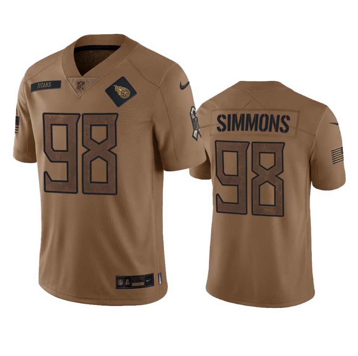 Men%27s Tennessee Titans #98 Jeffery Simmons 2023 Brown Salute To Service Limited Jersey Dyin